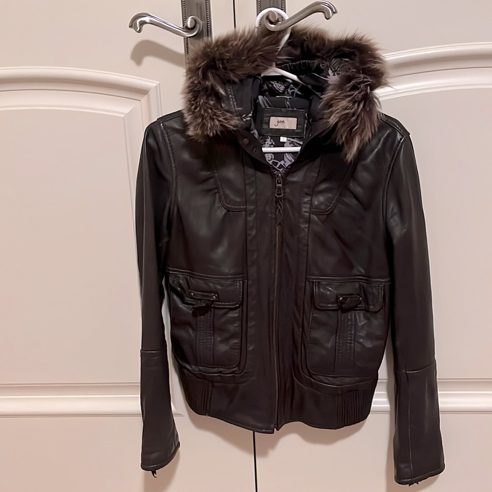 Leather Bomber Jacket with Fur Trim!